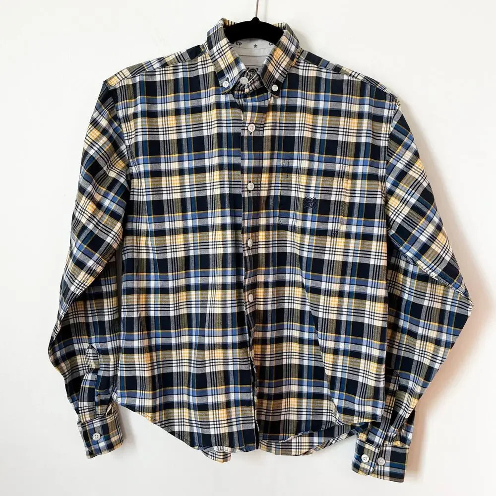 Cinch Miller‎ Style Boys XL Plaid Button Down Shirt Western Cowboy Vintage Blue